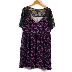 SHEIN CURVE Womens Halloween Dress Size 3XL Black Fit & Flare Bats Lace Top